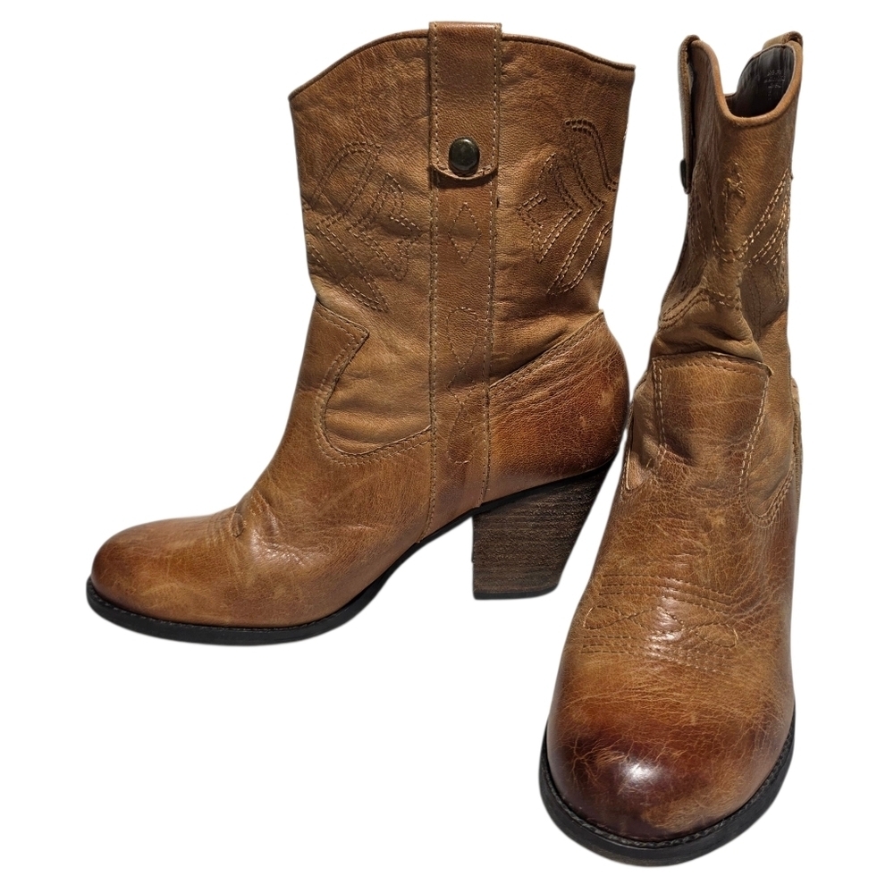 EUC GIANNI BINI BROWN LEATHER WESTERN ANKLE BOOTS SZ 10 - Picture 2 of 10